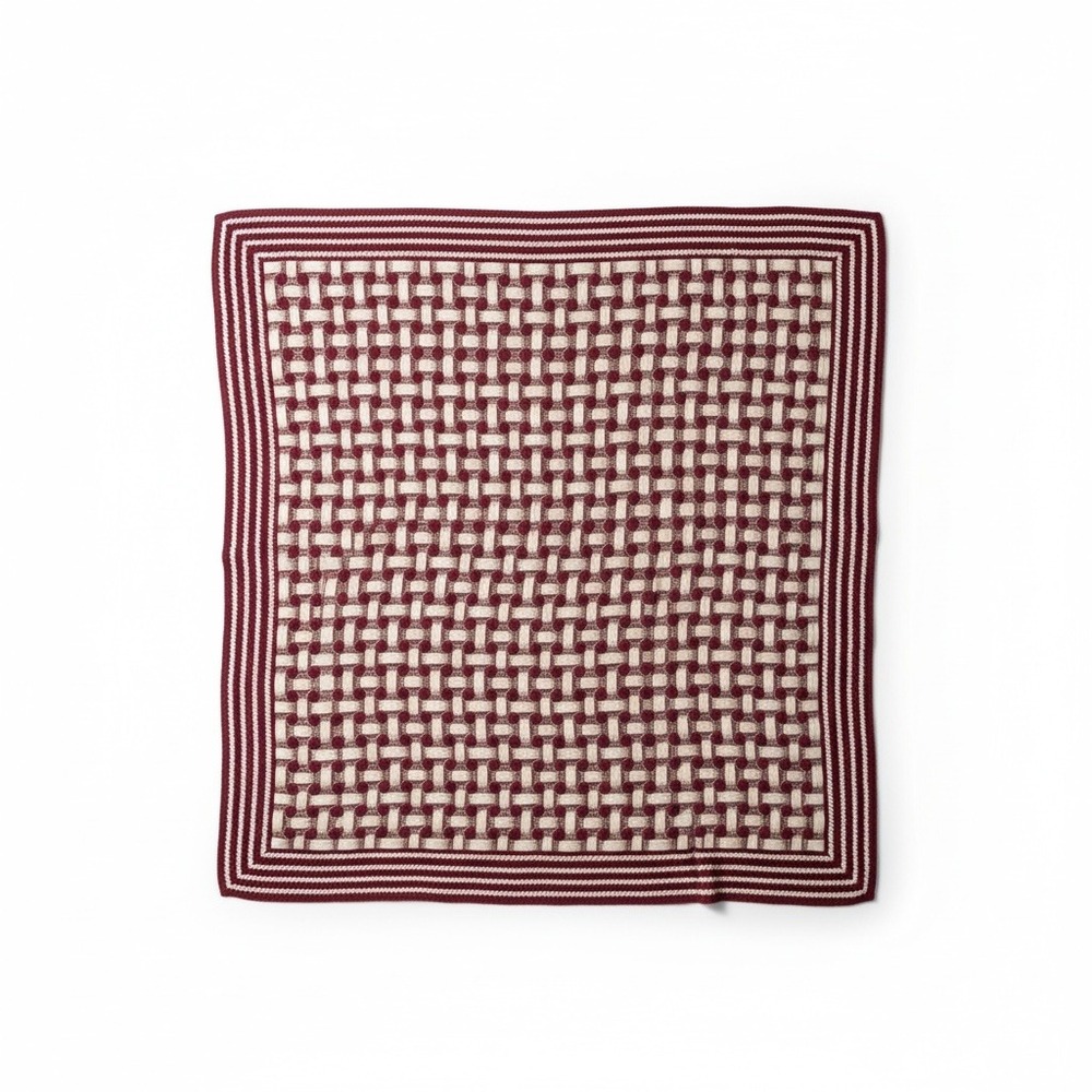 Burgundy Basketweave Rope Print Square Scarf Nautical Equestrian Style
